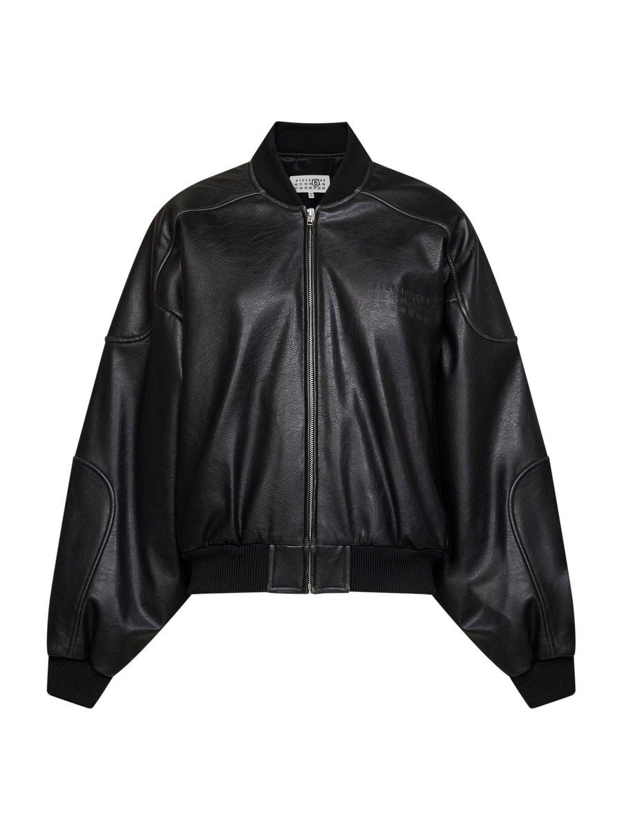 Bomber Jacket, Black Faux Leather Polyester Jackets