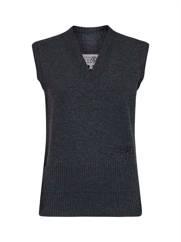 Wool-Blend Knit Vest Dark Grey Melange Waistcoats & Gilets