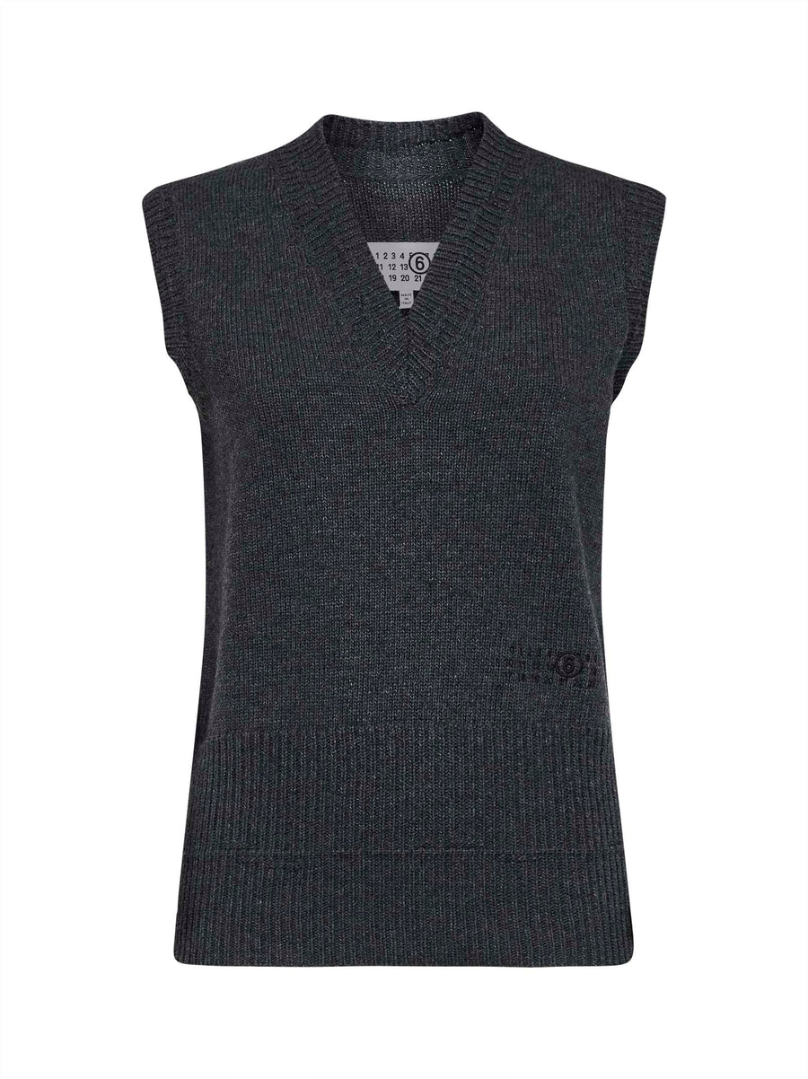 Wool-Blend Knit Vest Dark Grey Melange Waistcoats & Gilets