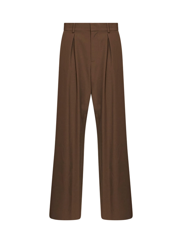 Trousers Pleated Wool-Blend Brown Polyester