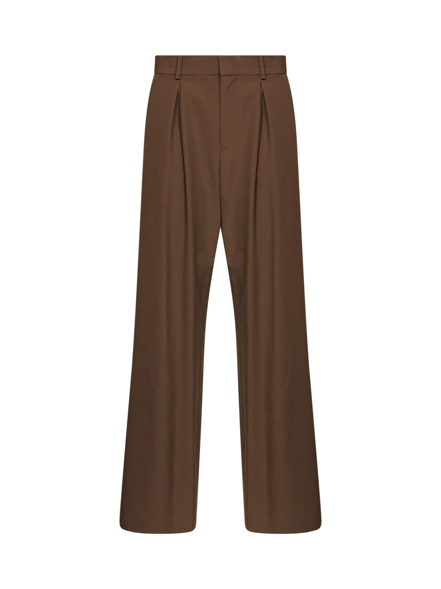 Trousers Pleated Wool-Blend Brown Polyester