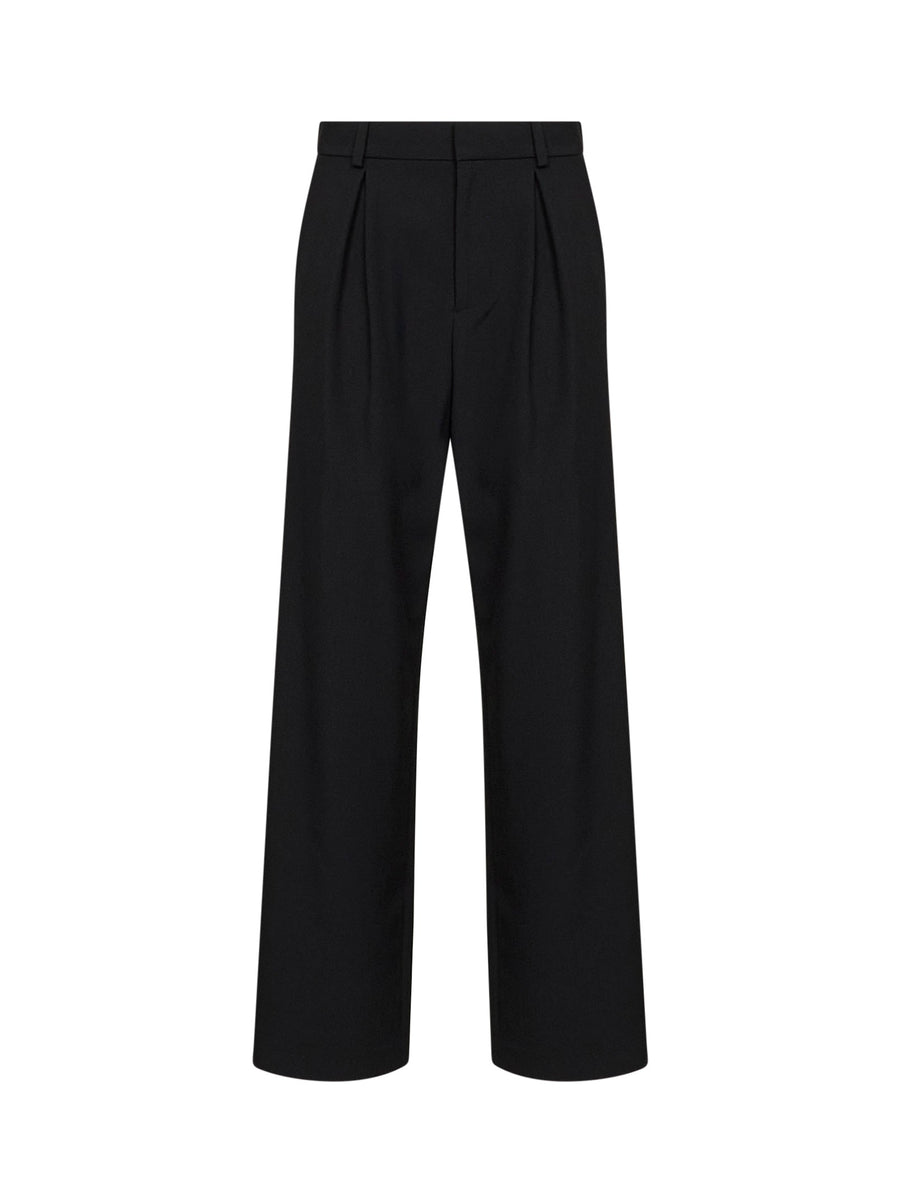 Pleated Trousers Wool-Blend Black Polyester