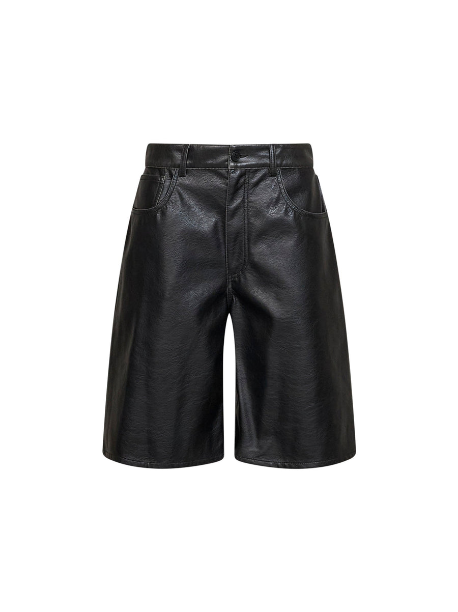 Bermuda Shorts Faux Leather Black Polyester