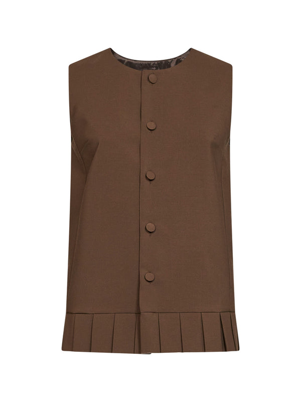 Vest, Virgin Wool Blend, Brown Polyester Tops
