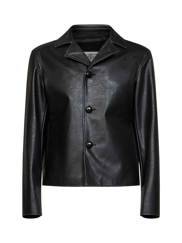 Bomber Jacket Faux Leather Black Polyester