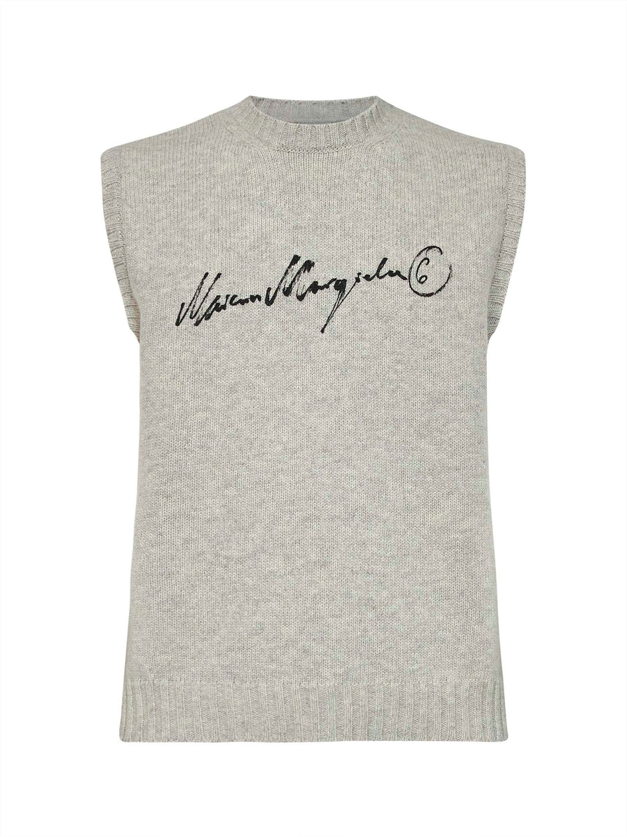 Knit Vest Melange Grey Wool Knitwear