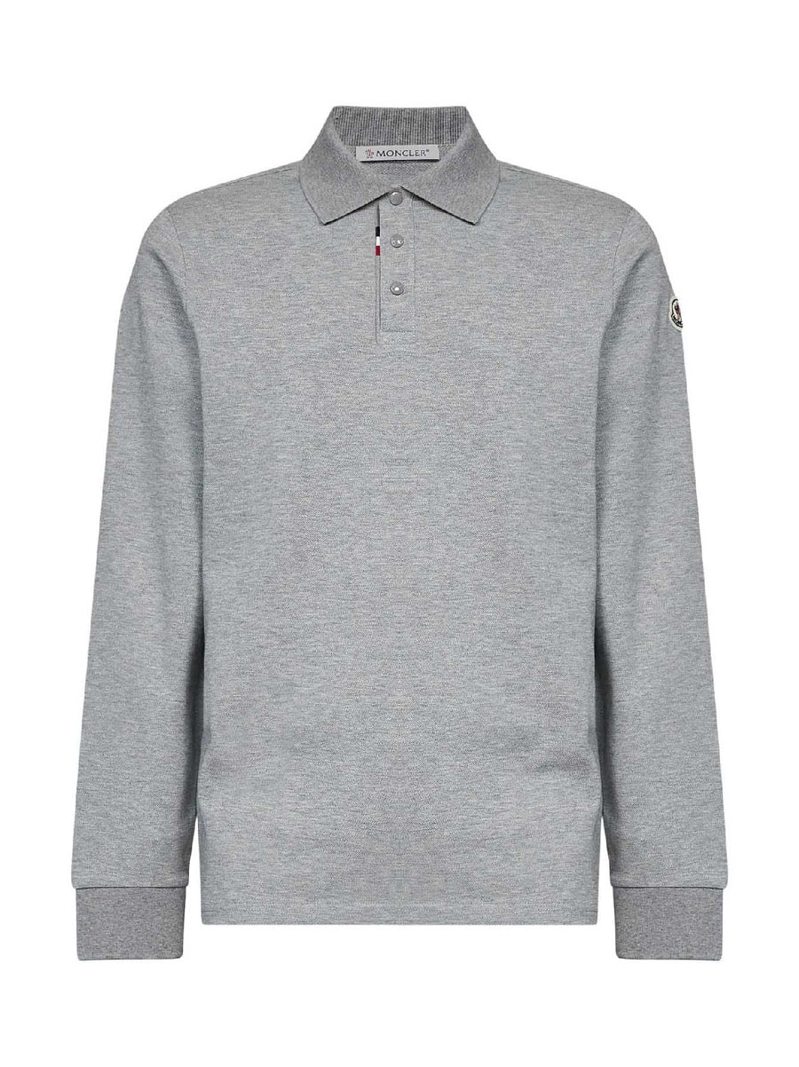 Long-Sleeved Polo Shirt Charcoal Grey Cotton