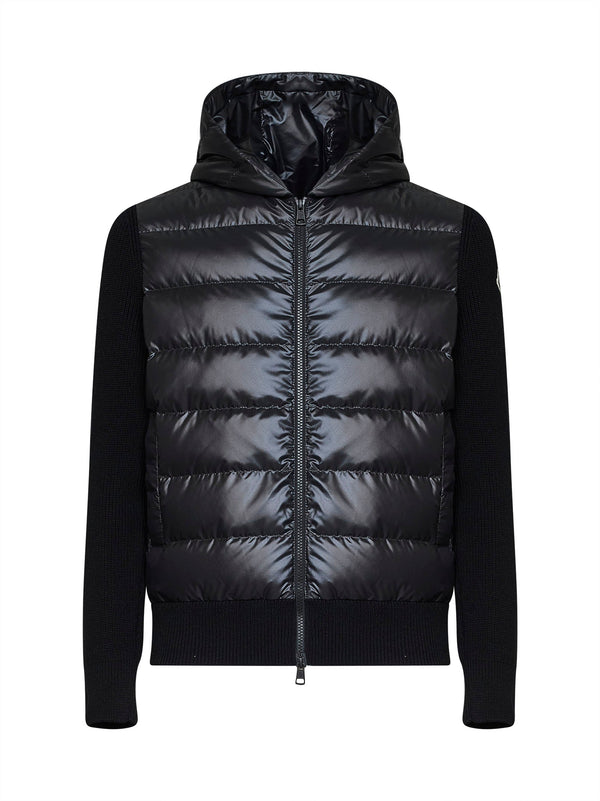 Hoodie Padded Zip-Up Black Virgin Wool Bomber Jackets