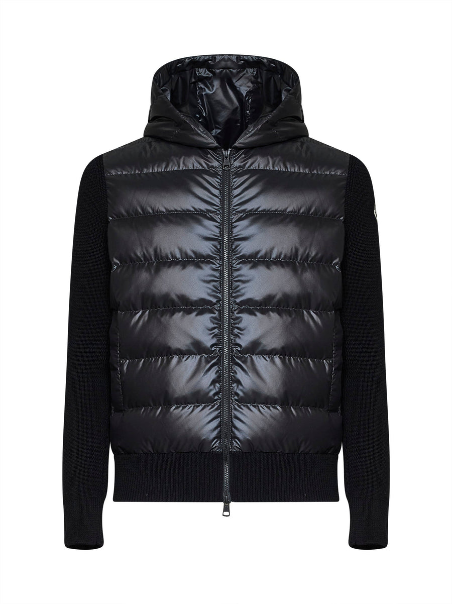 Hoodie Padded Zip-Up Black Virgin Wool Bomber Jackets