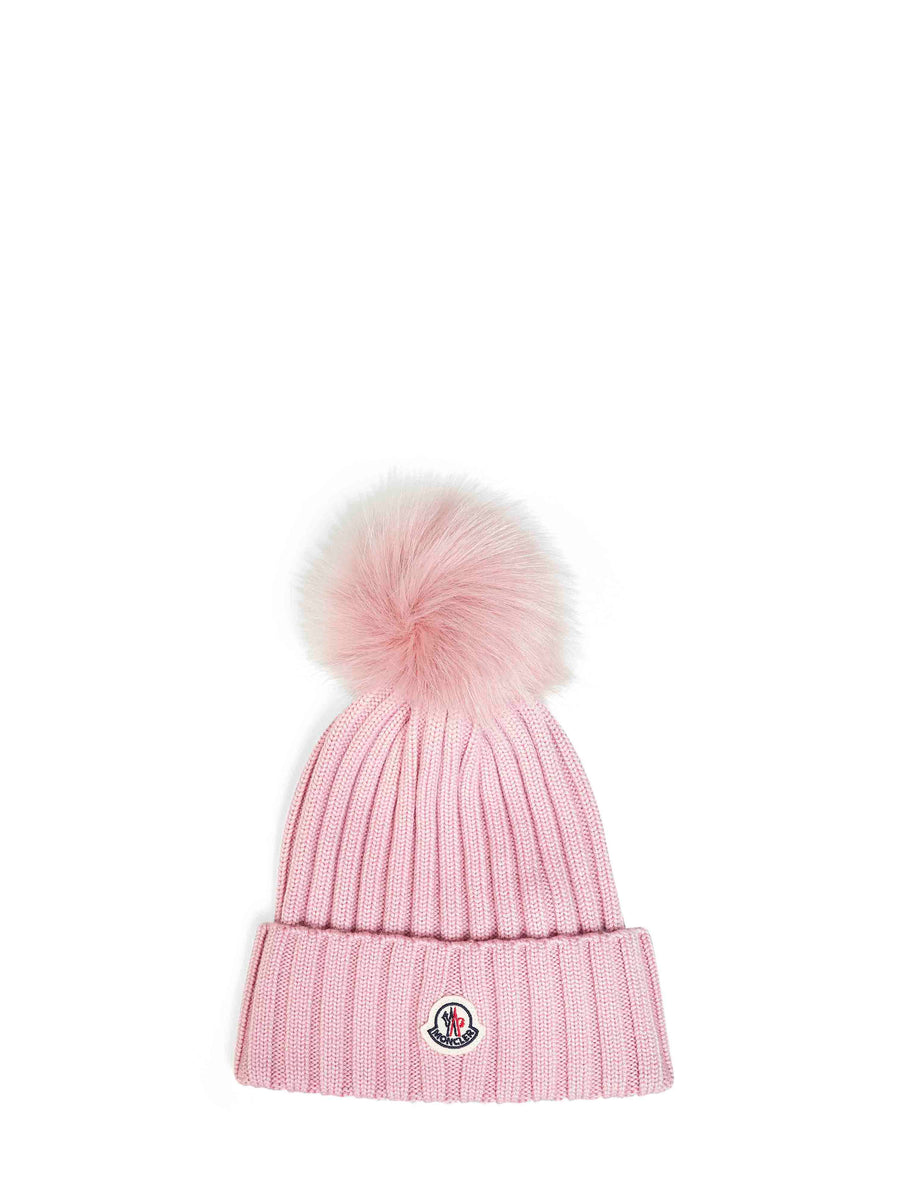 Wool Beanie With Pom-Pom Pink Virgin Hat