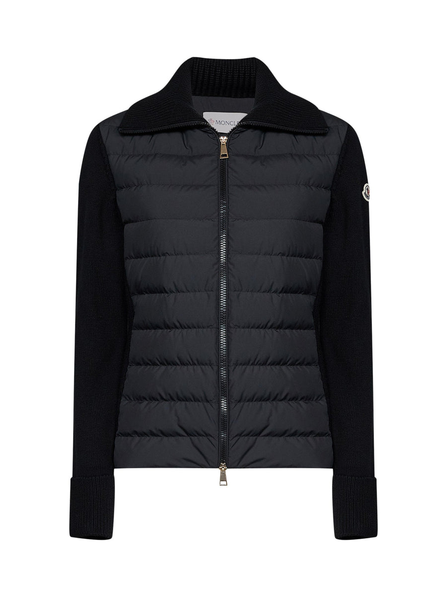 Padded Wool Zip-Up Cardigan Black Virgin Puffer Jackets