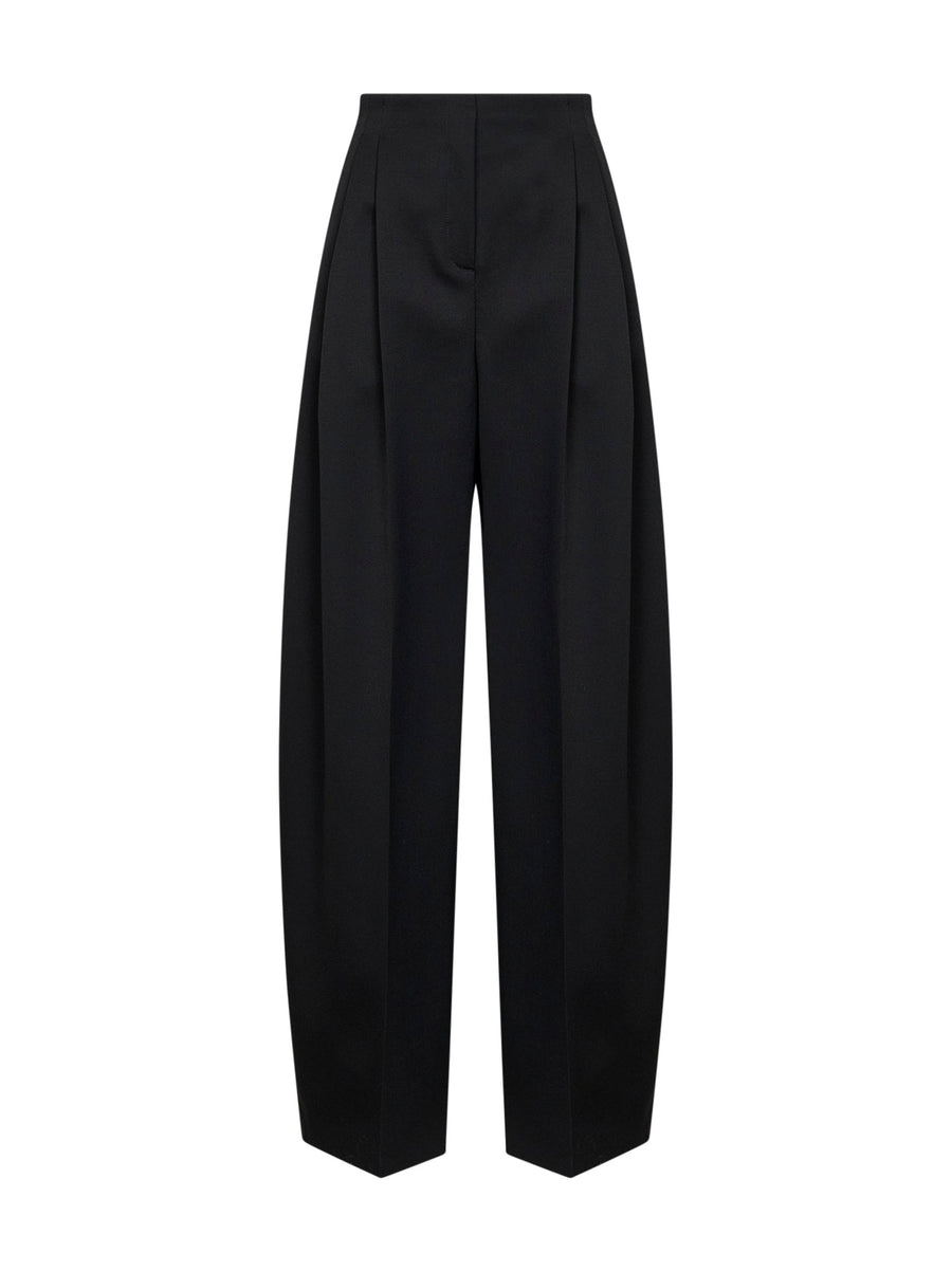 Trousers Wide-Leg Pleated Black Wool