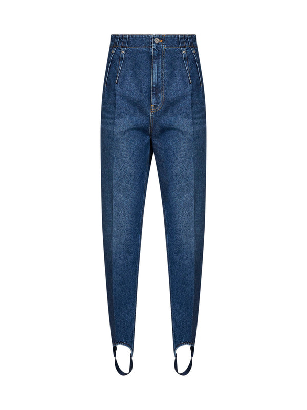 Jeans Cigarette Blue Denim With Stirrups Cotton