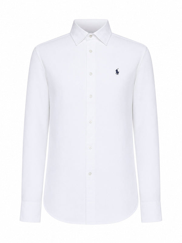 Shirt Slim-Fit Cotton White With Pony Embroidery