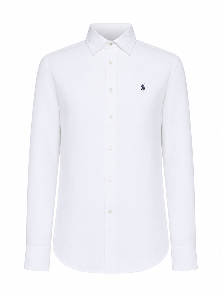 Shirt Slim-Fit Cotton White With Pony Embroidery
