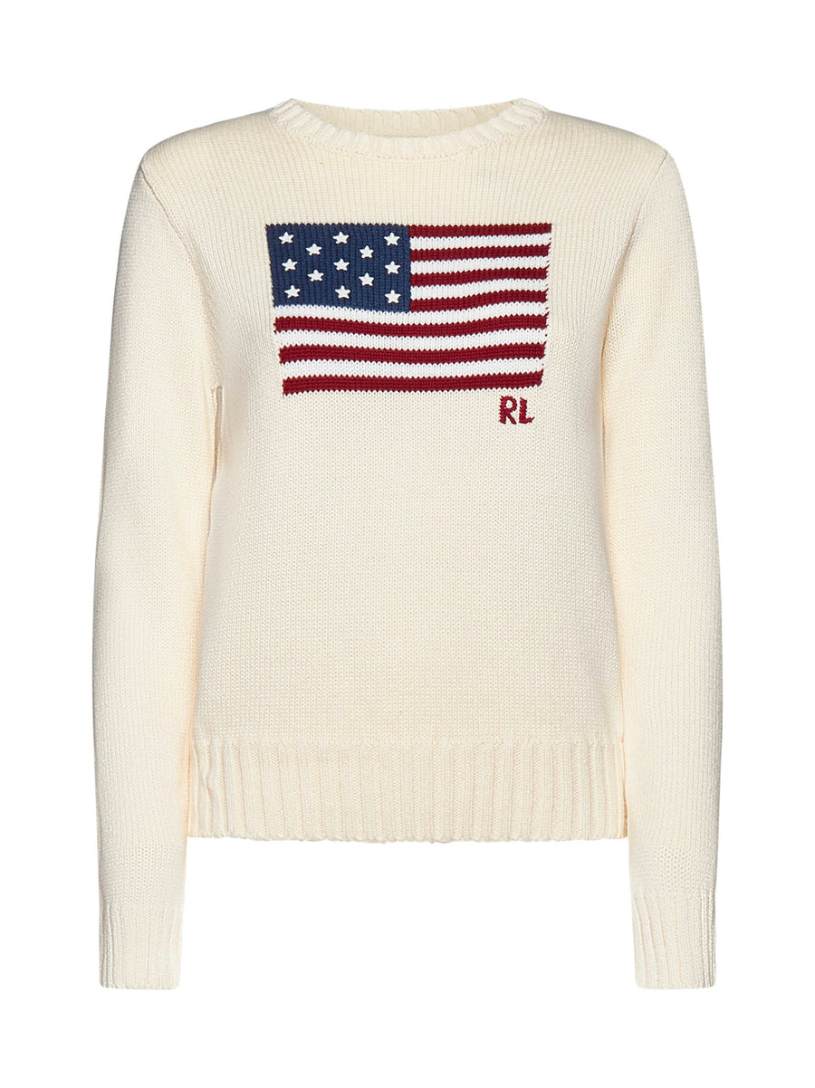 Cotton Sweater With Flag — Ivory