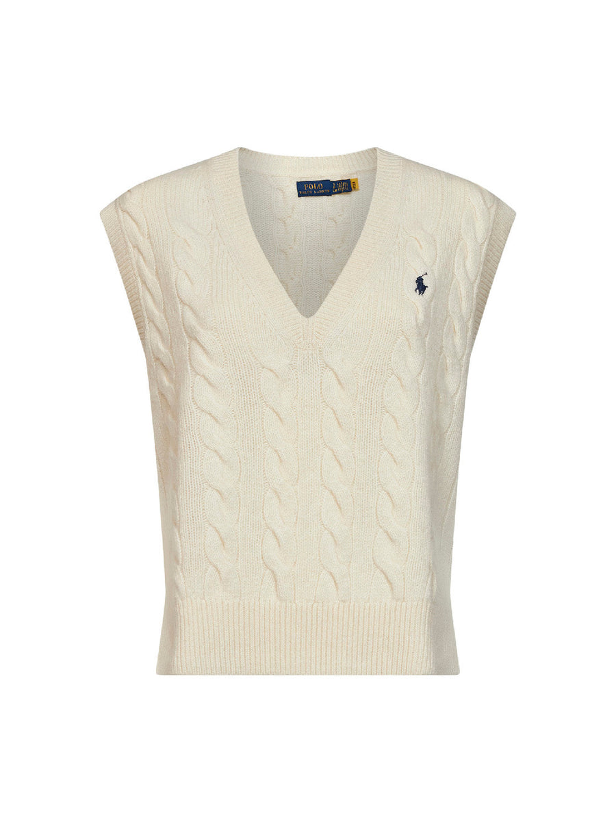 Cable-Knit Vest Cream Wool-Cashmere White Knitwear