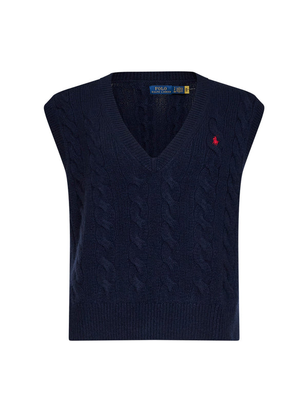 Vest Cable-Knit Wool-Cashmere Blue Knitwear