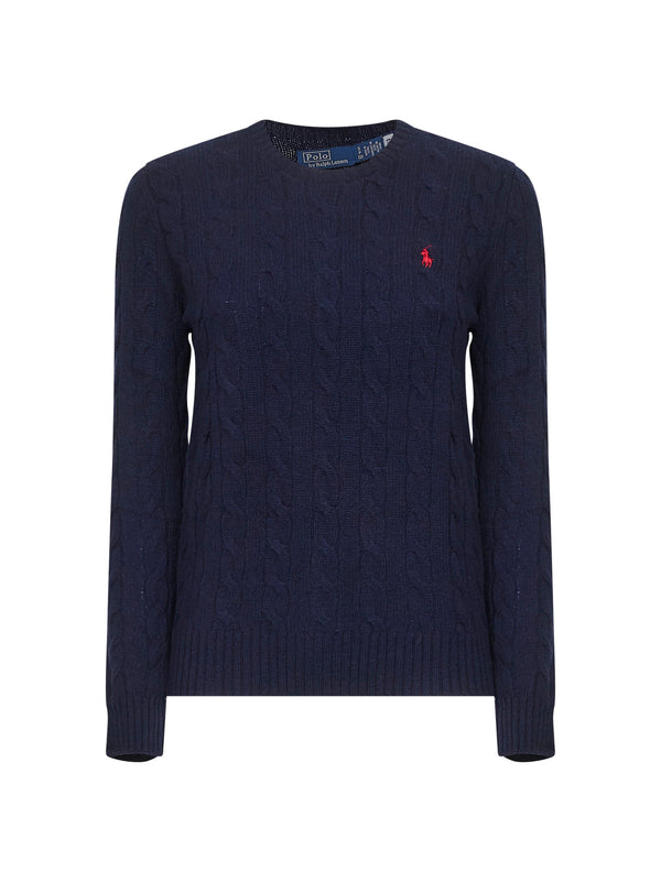 Sweater Cable-Knit Blue Wool-Cashmere