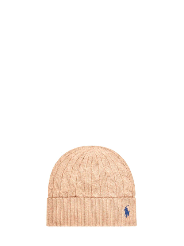 Beanie Cable-Knit Camel Wool Hat