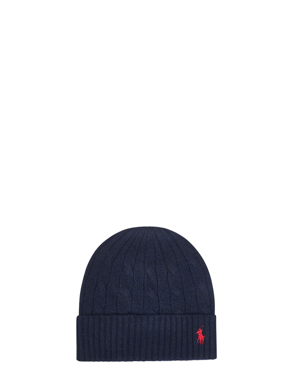 Beanie Cable-Knit Wool And Cashmere Blue Hat