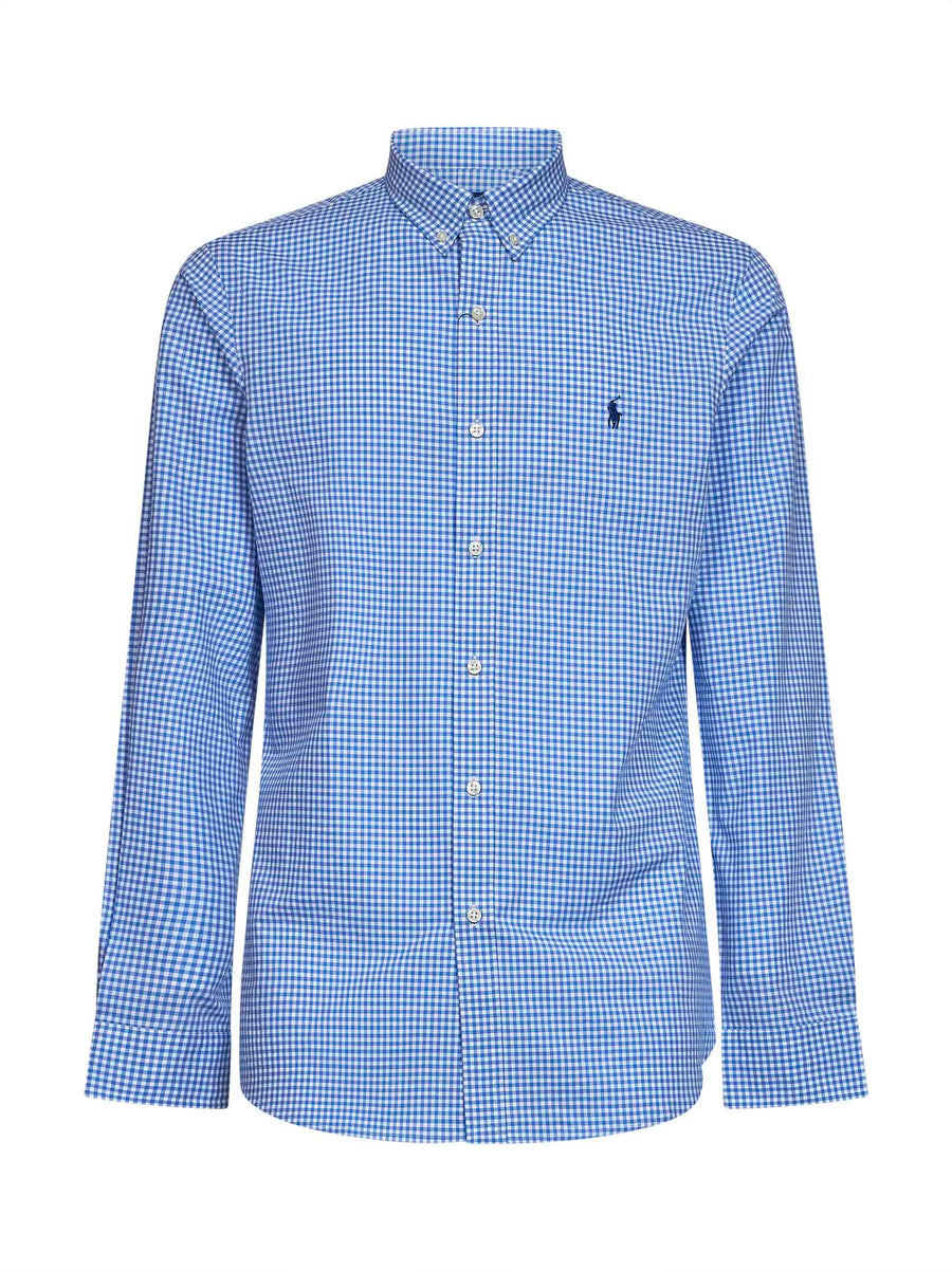 Shirt Slim-Fit Checked Light Blue Cotton