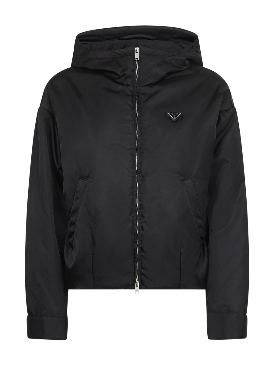Hooded Blouson Re-Nylon Black Recycled Polyamide Bomber Jackets