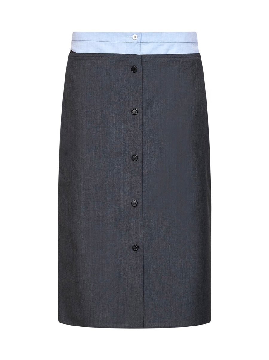 Skirt Midi Wool And Mohair With Poplin Insert Grey Virgin