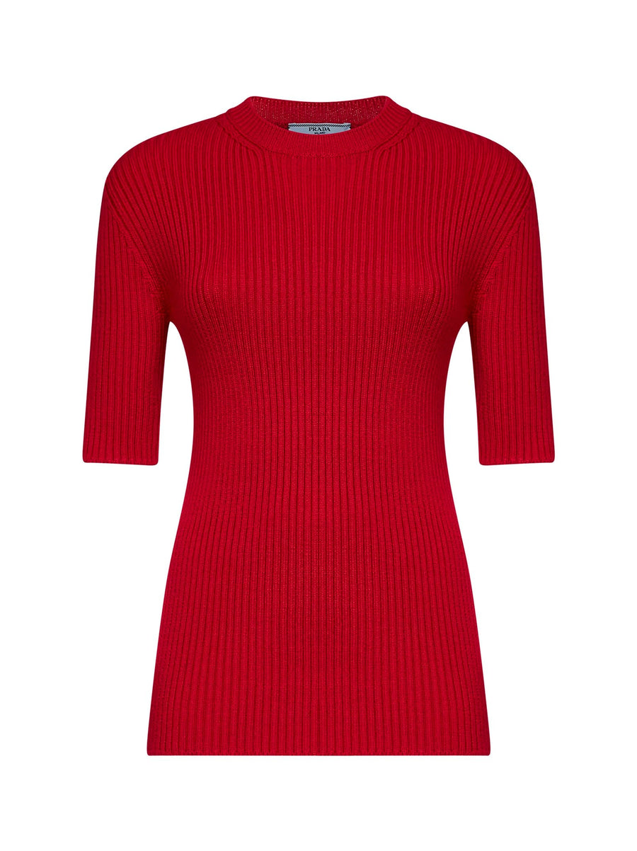 Sweater Rib-Knit Virgin Wool Red