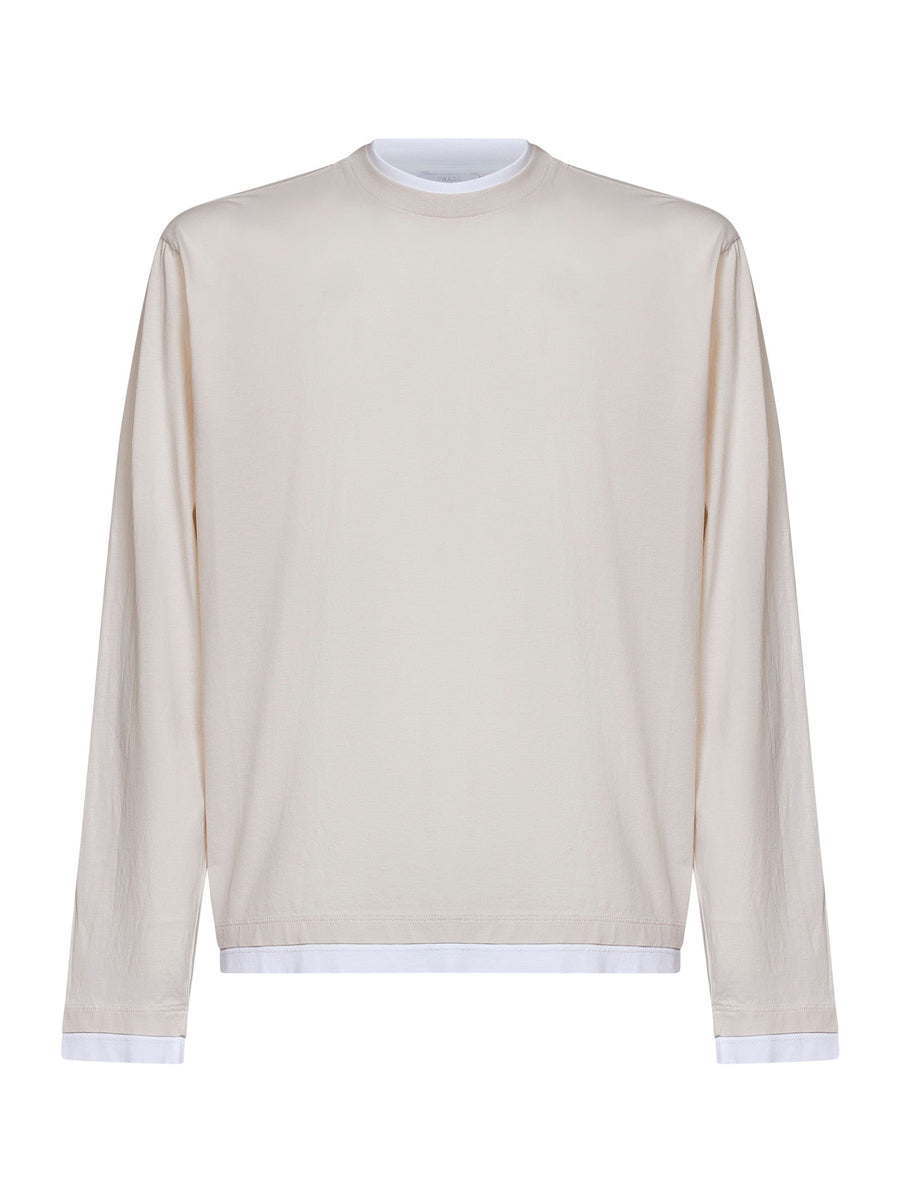 Long-Sleeved Cotton T-Shirt Beige T-shirts