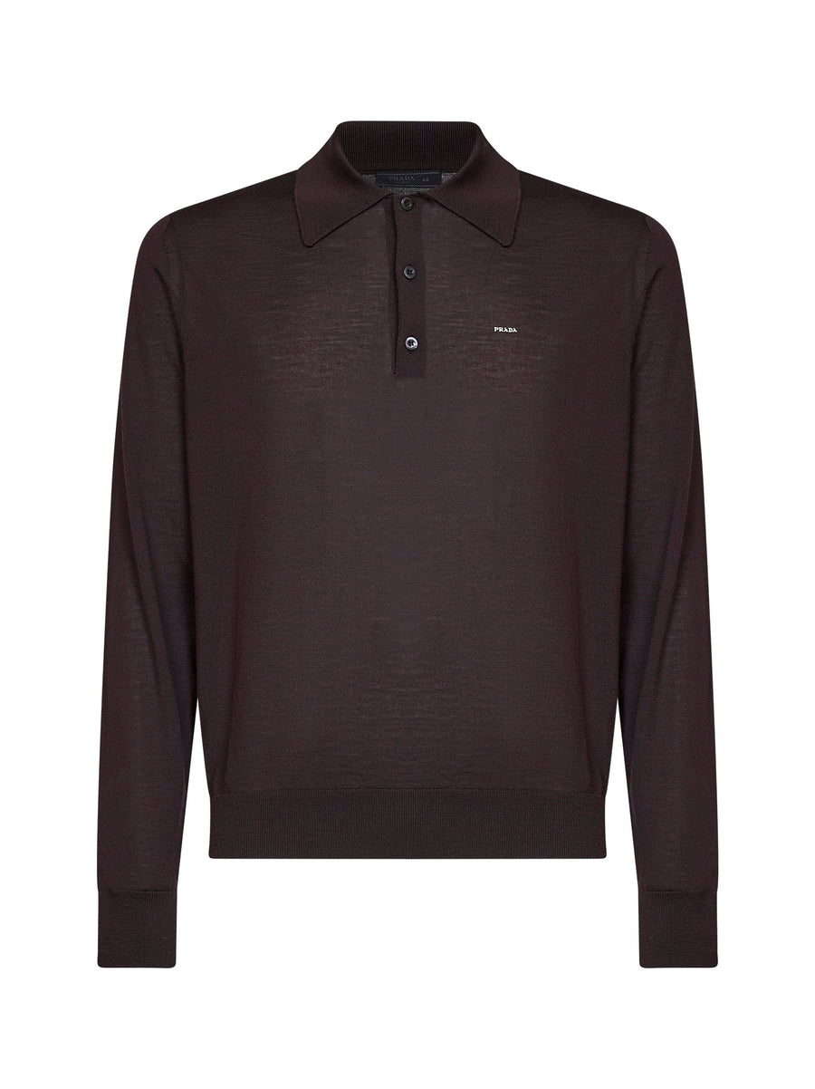Polo Shirt Dark Brown Virgin Wool
