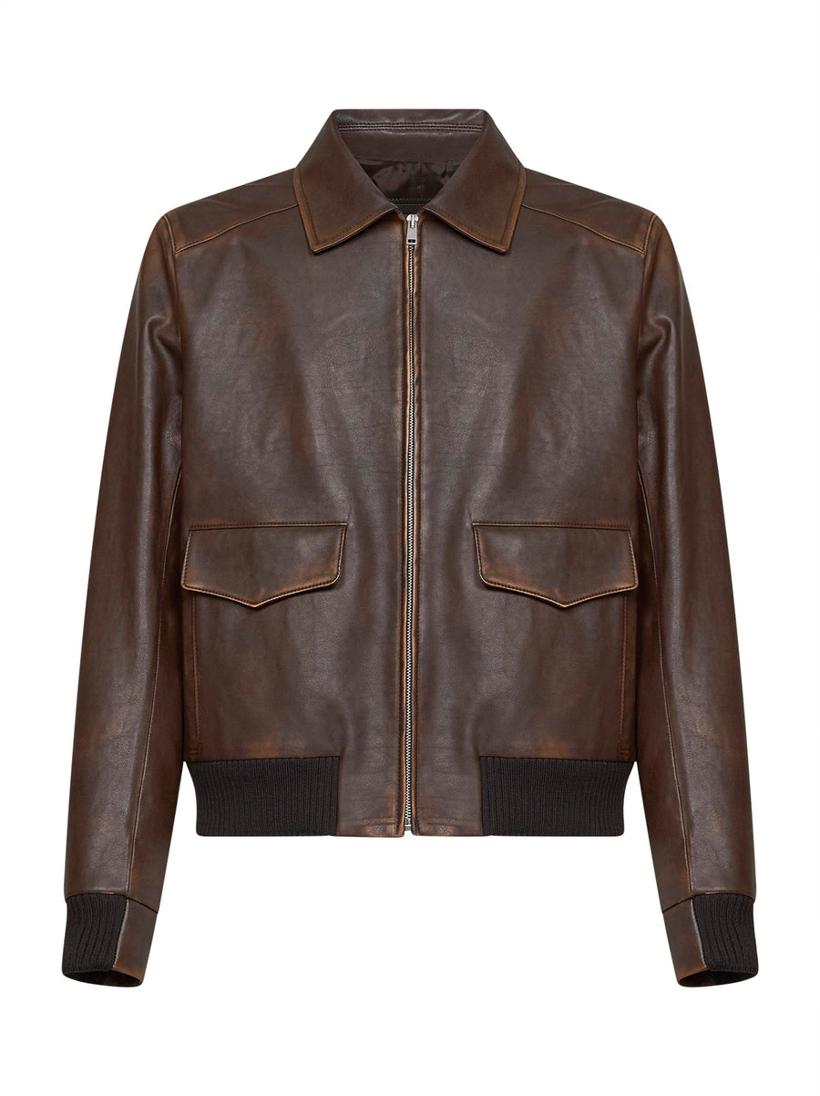 Leather Blouson Burnt Brown Calf Bomber Jackets