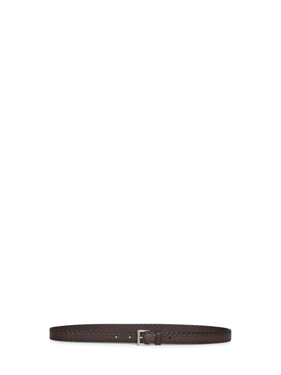 Leather Belt Antiqued Nappa Coffee Brown Lambskin