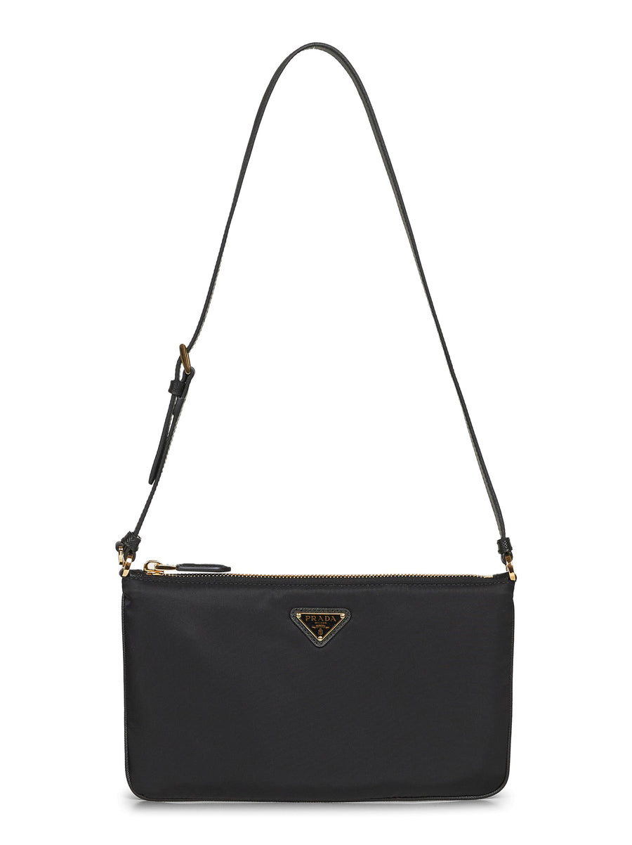Pouch With Shoulder Strap, Black Recycled Polyamide
