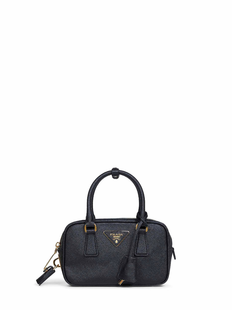 Top-Handle Shoulder Bag Black Saffiano Leather Calf Handbags