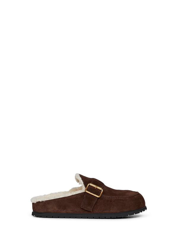 Mules Dark Brown Suede & Shearling Calf Leather
