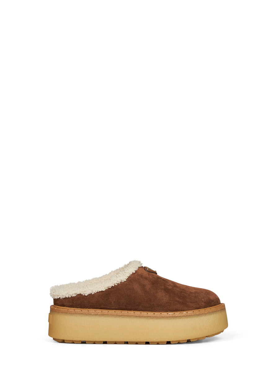 Slippers Suede Cocoa Brown Calf Leather Mules