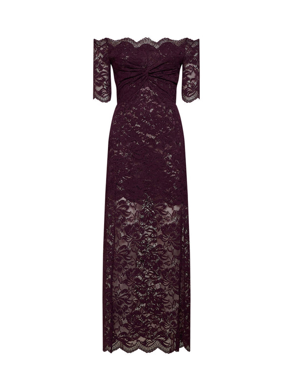 Layered Lace Long Dress Magenta Purple Polyamide