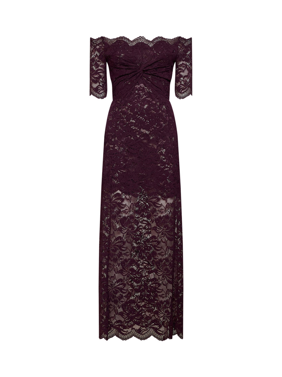 Layered Lace Long Dress Magenta Purple Polyamide