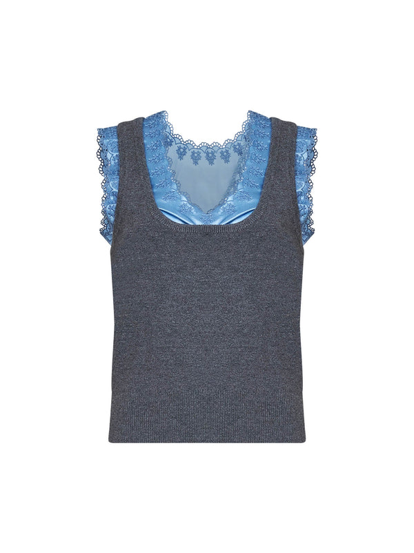 Knit Tank Top Grey Wool And Cashmere Multicolour Cardigans