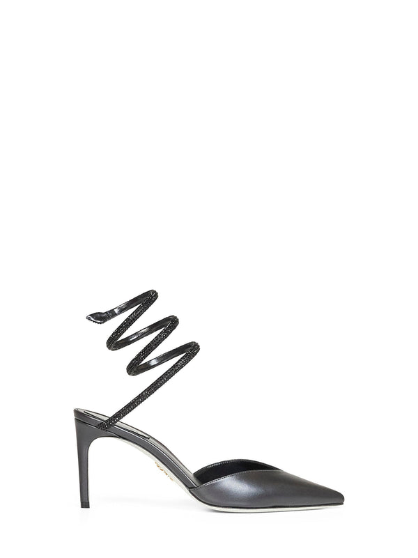 Slingback Pumps With Crystal Snake Detail Black Lambskin
