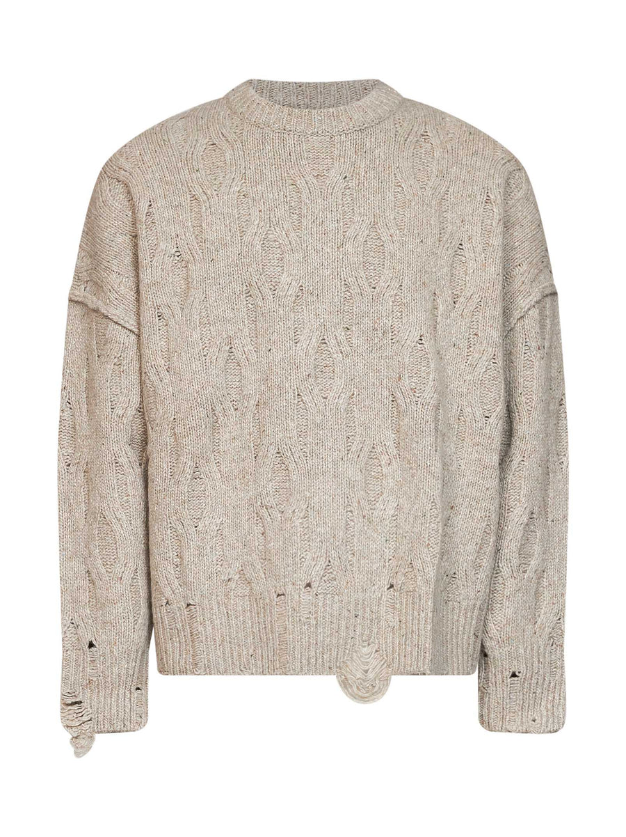 Sweater Distressed Wool-Blend Beige
