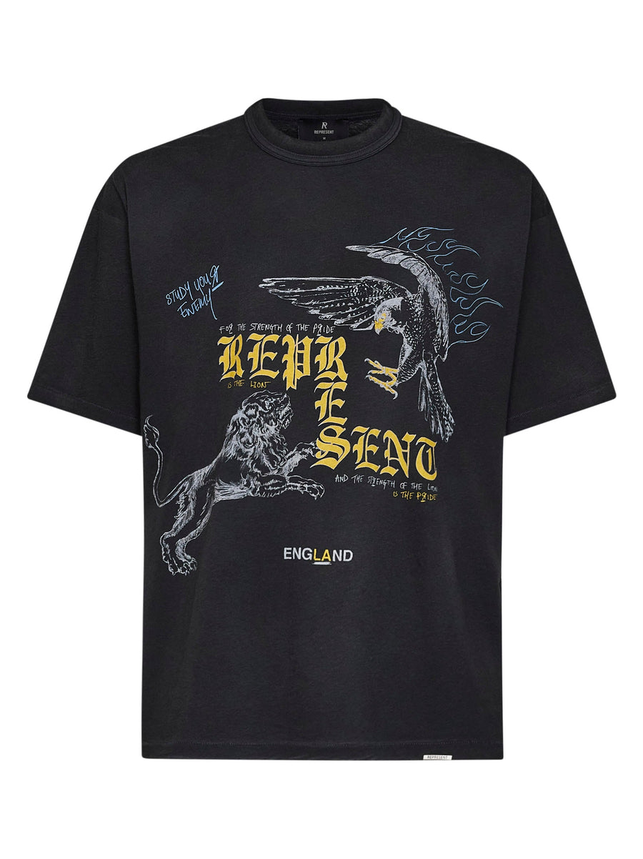 T-Shirt Enemy Print Washed Black Cotton T-shirts