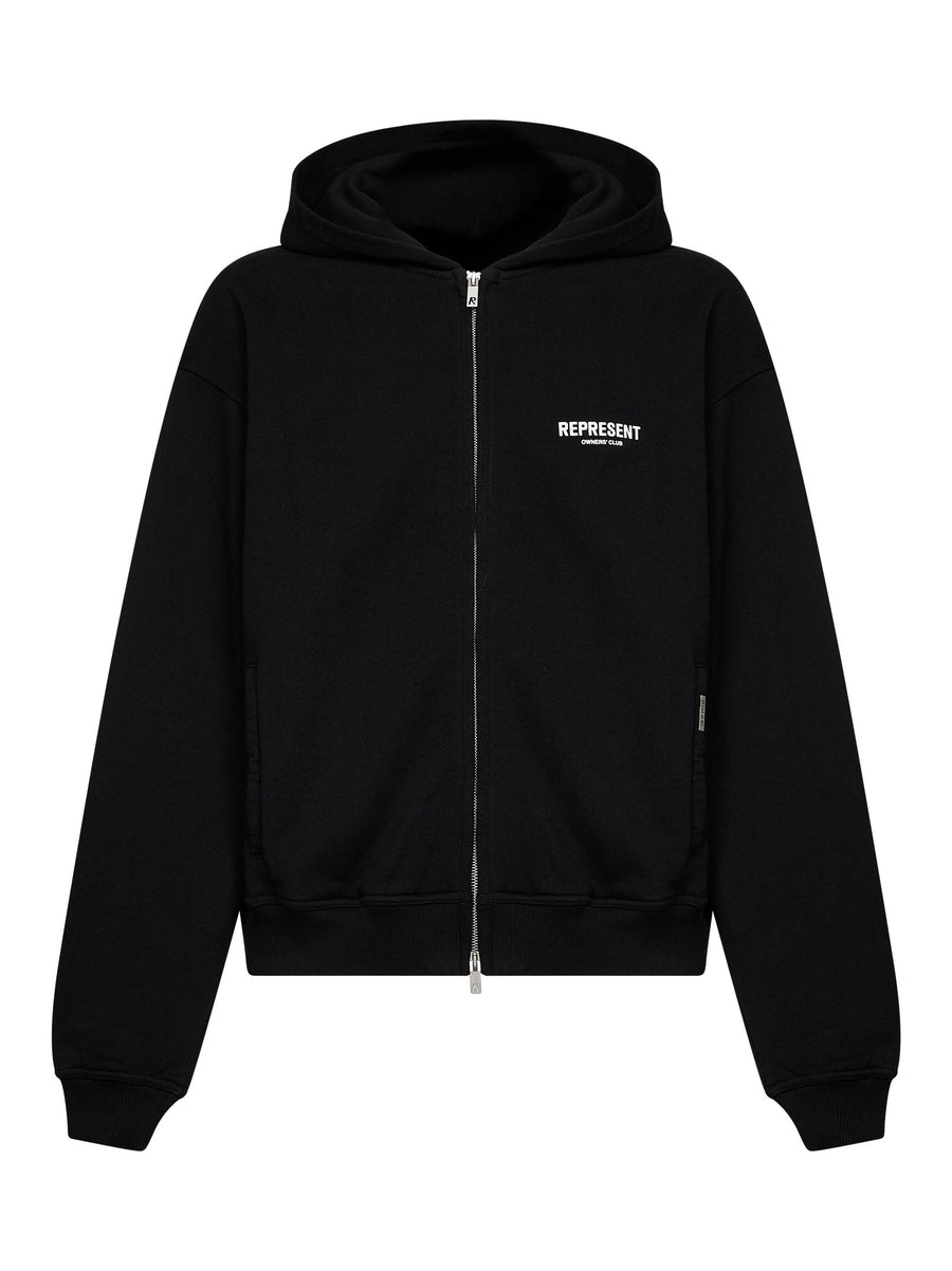 Zip-Up Hoodie Owners Club Black Cotton Sweatshirts