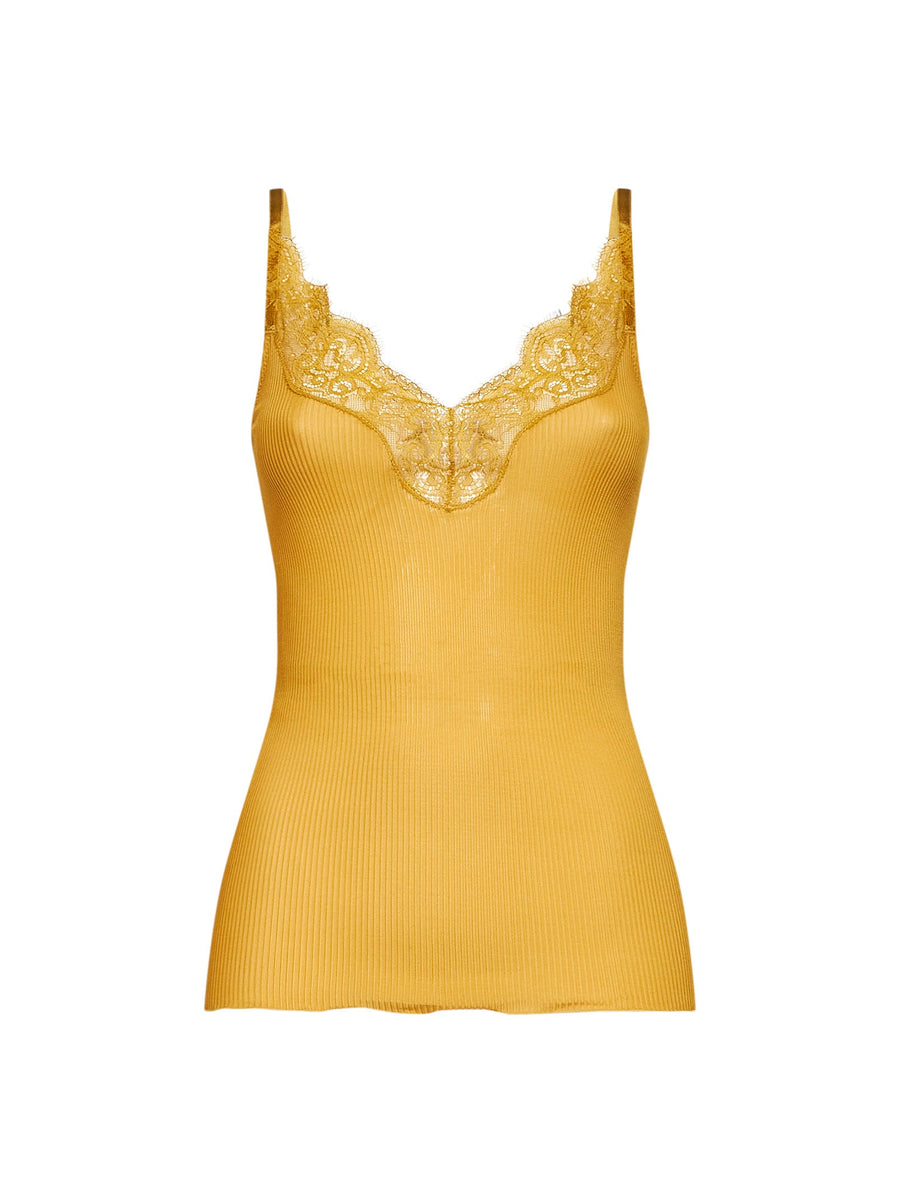 Tank Top Yellow Ribbed Silk