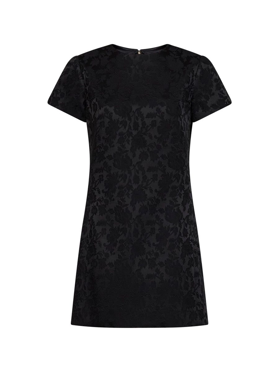 Mini Dress Black Floral Jacquard Satin Acetate