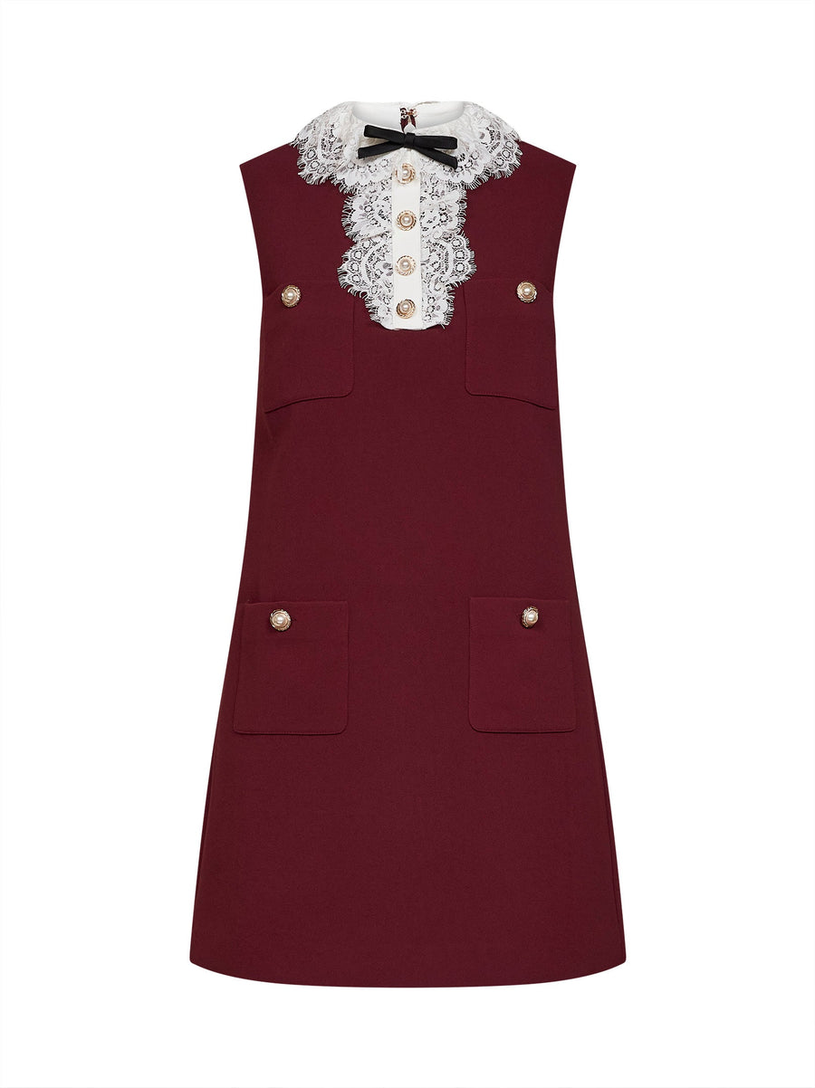 Mini Dress Crepe Burgundy Polyester