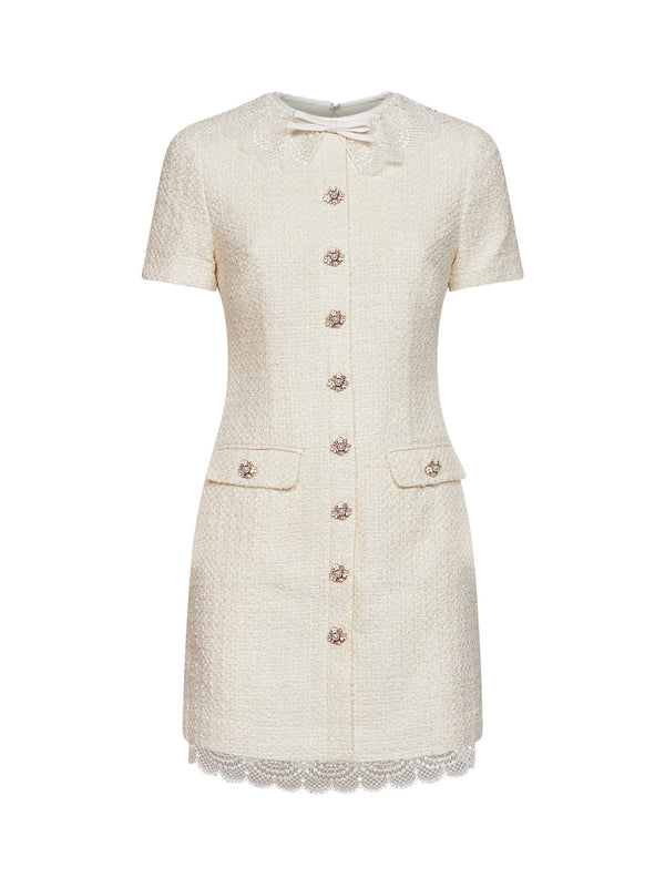 Minidress Tailored Bouclé Ivory Polyester Dress