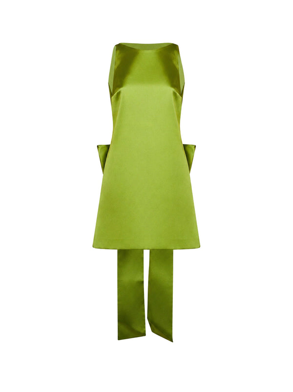 Mini Dress A-Line Green Satin Polyester