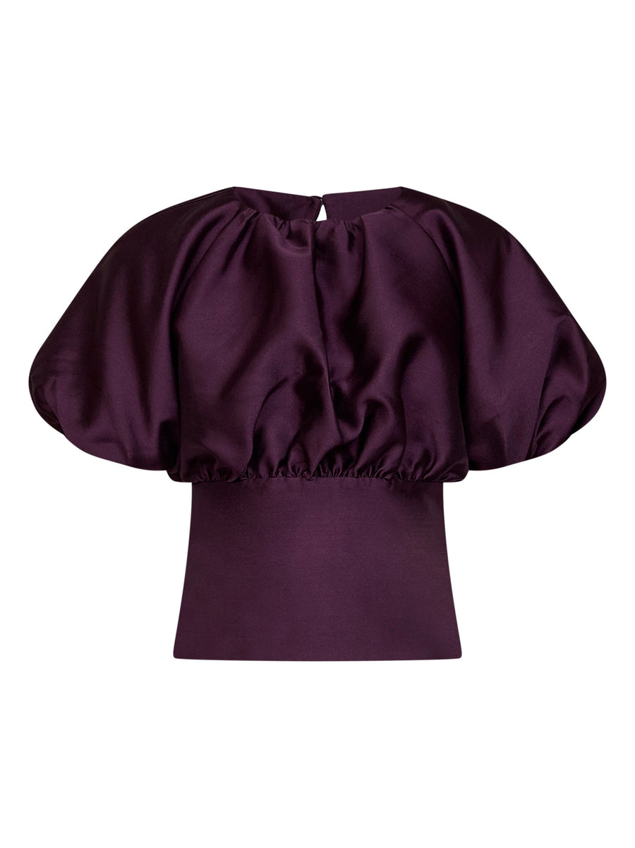 Taffeta Short-Sleeved Top Purple Polyester Tops